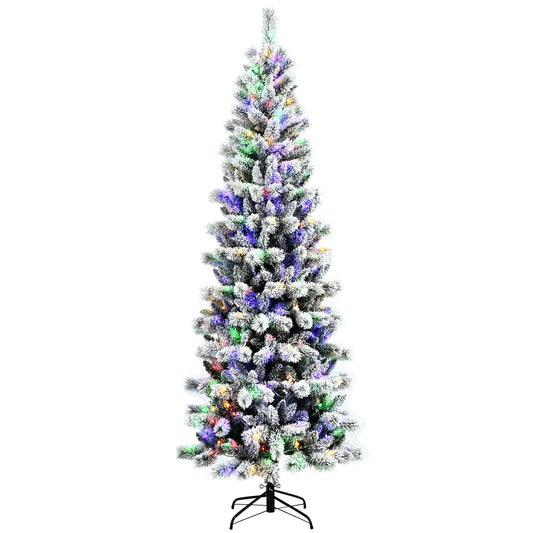 8 Feet Pre-Lit Hinged Snow Flocked Christmas Tree with Remote Control, White Christmas Tree 8 ft at Gallery Canada