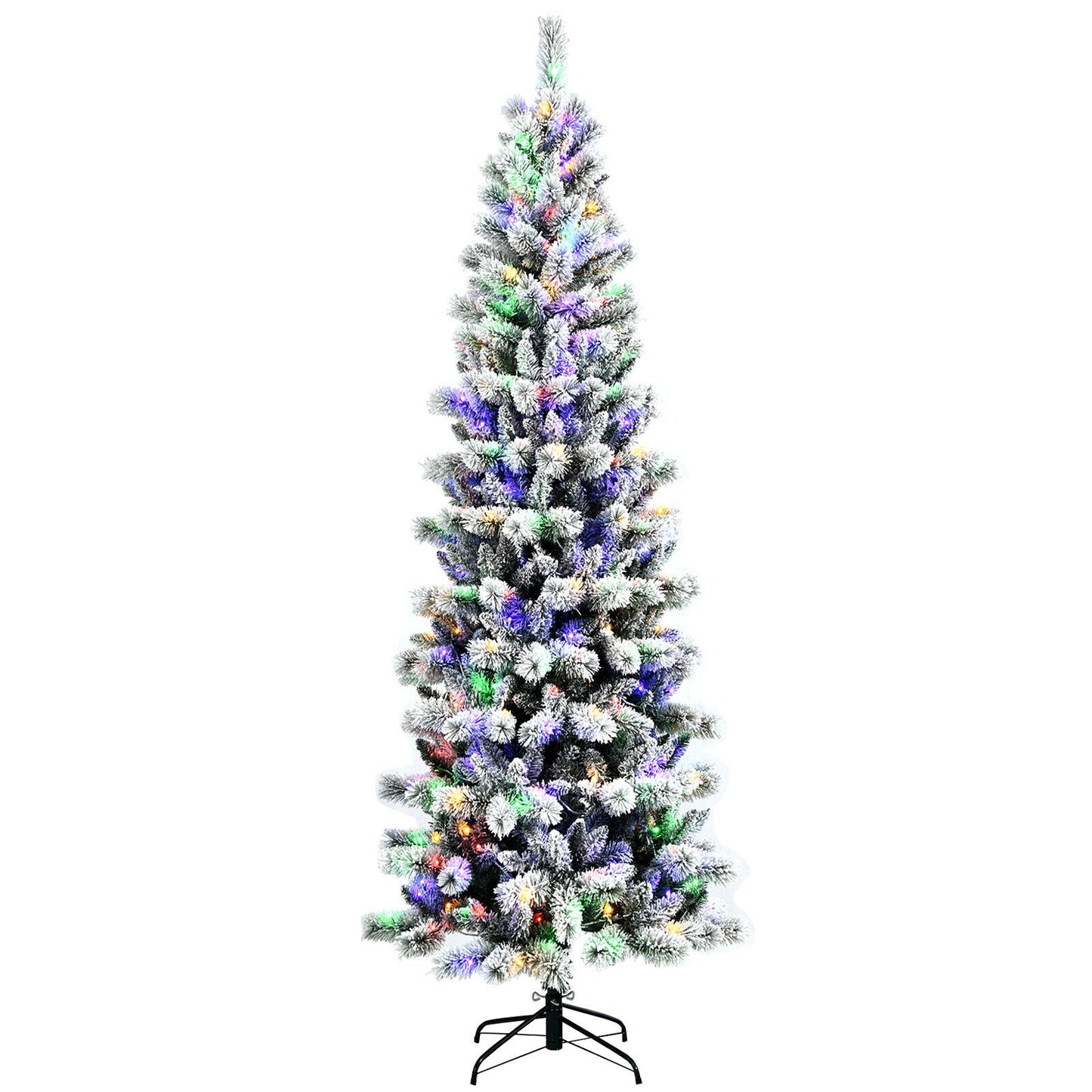 8 Feet Pre-Lit Hinged Snow Flocked Christmas Tree, Remote Control, White Christmas Tree White at Gallery Canada