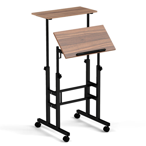 Height-Adjustable Mobile Standing Desk, Split Top, Walnut
