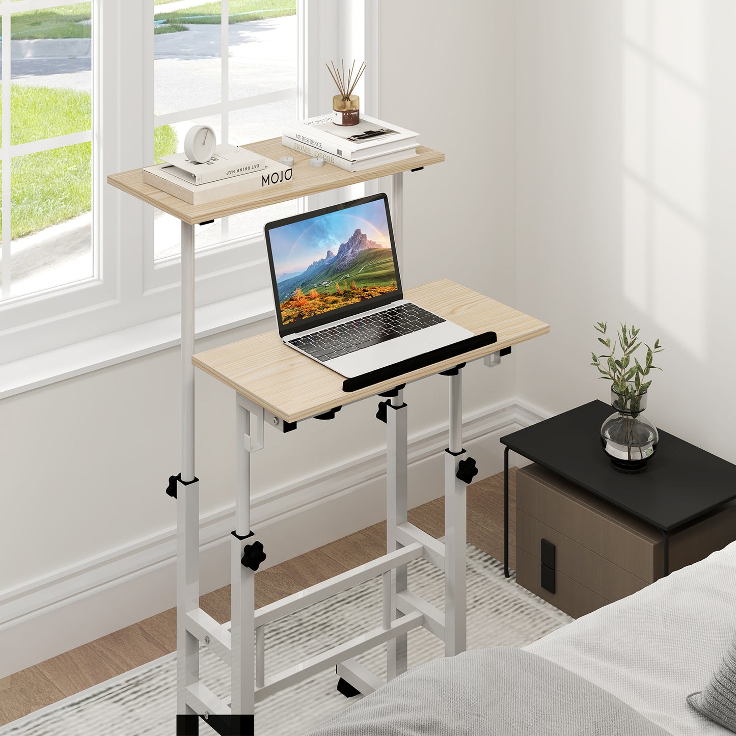 Height Adjustable Mobile Standing Desk, Split Top, Adjustable Angle, Natural Laptop Tables & Printer Stands at Gallery Canada