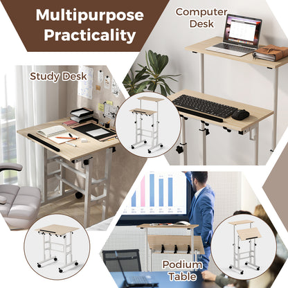 Height Adjustable Mobile Standing Desk, Split Top, Adjustable Angle, Natural Laptop Tables & Printer Stands at Gallery Canada