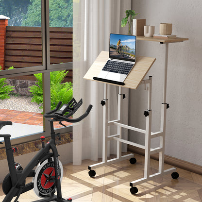 Height Adjustable Mobile Standing Desk, Split Top, Adjustable Angle, Natural Laptop Tables & Printer Stands at Gallery Canada