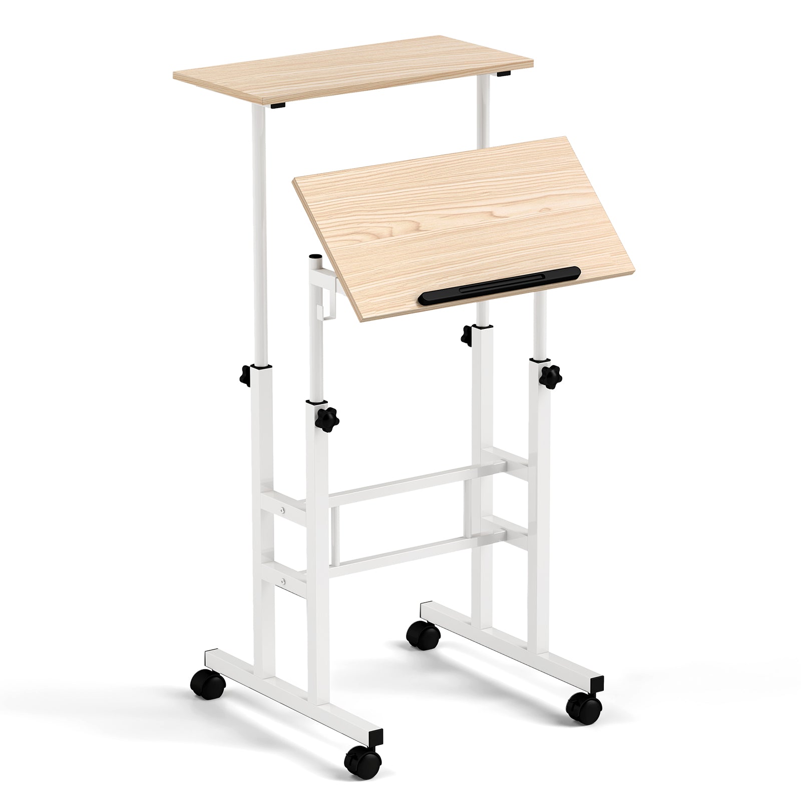 Height Adjustable Mobile Standing Desk, Split Top, Adjustable Angle, Natural Laptop Tables & Printer Stands Natural at Gallery Canada