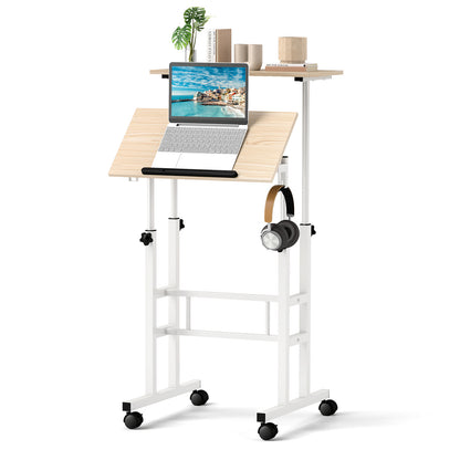 Height Adjustable Mobile Standing Desk, Split Top, Adjustable Angle, Natural Laptop Tables & Printer Stands at Gallery Canada