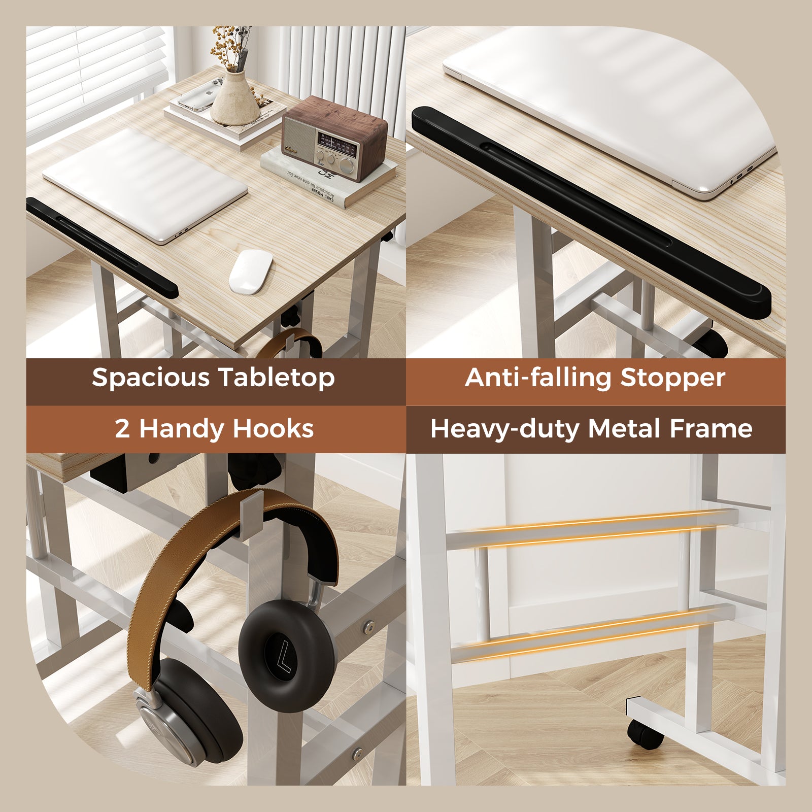 Height Adjustable Mobile Standing Desk, Split Top, Adjustable Angle, Natural Laptop Tables & Printer Stands at Gallery Canada