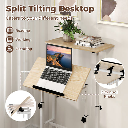 Height Adjustable Mobile Standing Desk, Split Top, Adjustable Angle, Natural Laptop Tables & Printer Stands at Gallery Canada