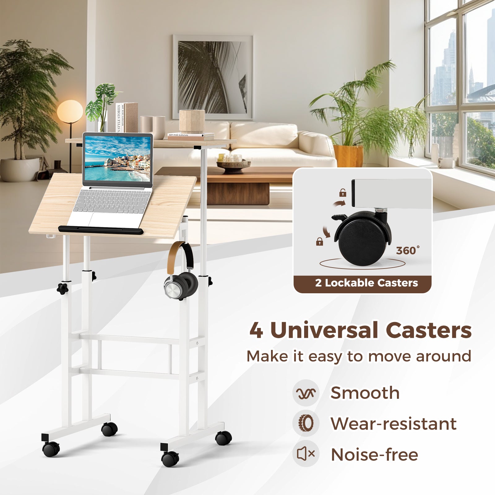 Height Adjustable Mobile Standing Desk, Split Top, Adjustable Angle, Natural Laptop Tables & Printer Stands at Gallery Canada