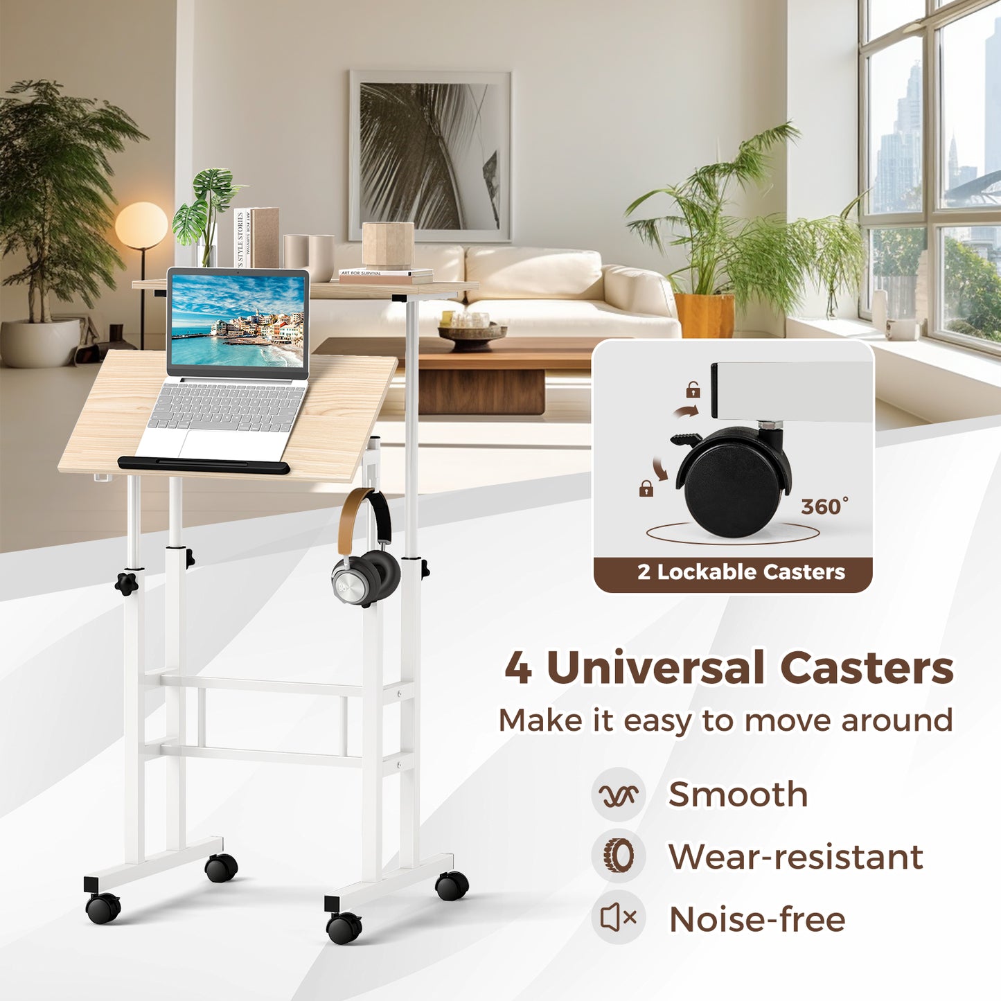 Height Adjustable Mobile Standing Desk, Split Top, Adjustable Angle, Natural Laptop Tables & Printer Stands at Gallery Canada