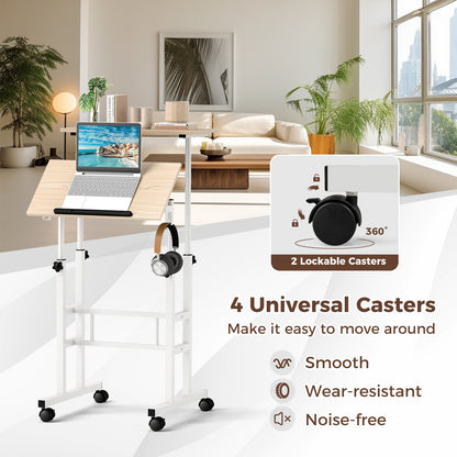 Height Adjustable Mobile Standing Desk, Split Top, Adjustable Angle, Natural Laptop Tables & Printer Stands at Gallery Canada