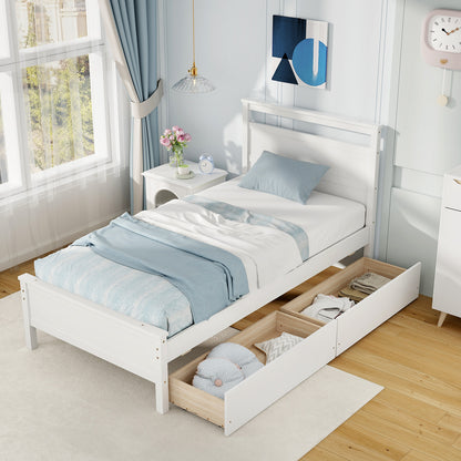 Twin Size Wooden Bed Frame with 2 Drawers for Teens and Adults, White Simple Bed Frame at Gallery Canada
