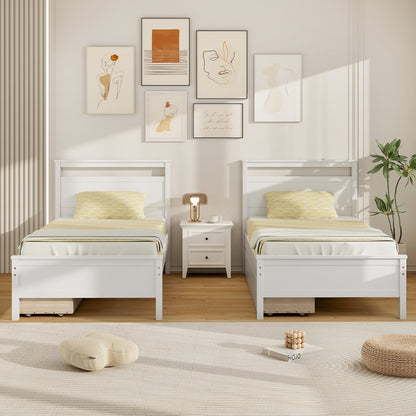 Twin Size Wooden Bed Frame with 2 Drawers for Teens and Adults, White Simple Bed Frame at Gallery Canada