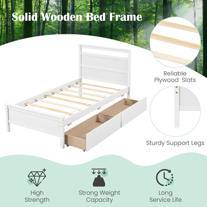 Twin Size Wooden Bed Frame with 2 Drawers for Teens and Adults, White Simple Bed Frame at Gallery Canada