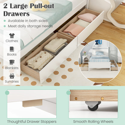 Twin Size Wooden Bed Frame with 2 Drawers for Teens and Adults, White Simple Bed Frame at Gallery Canada