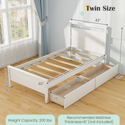 Twin Size Wooden Bed Frame with 2 Drawers for Teens and Adults, White Simple Bed Frame at Gallery Canada