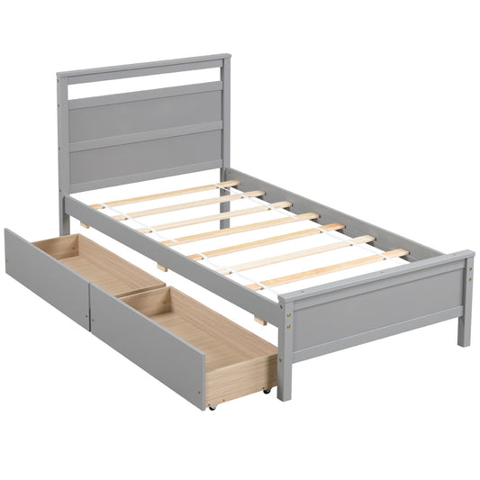 Twin Size Wooden Bed Frame With 2 Drawers, Gray Simple Bed Frame Gray at Gallery Canada