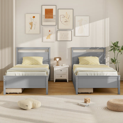 Twin Size Wooden Bed Frame with 2 Drawers for Teens and Adults, Gray Simple Bed Frame at Gallery Canada