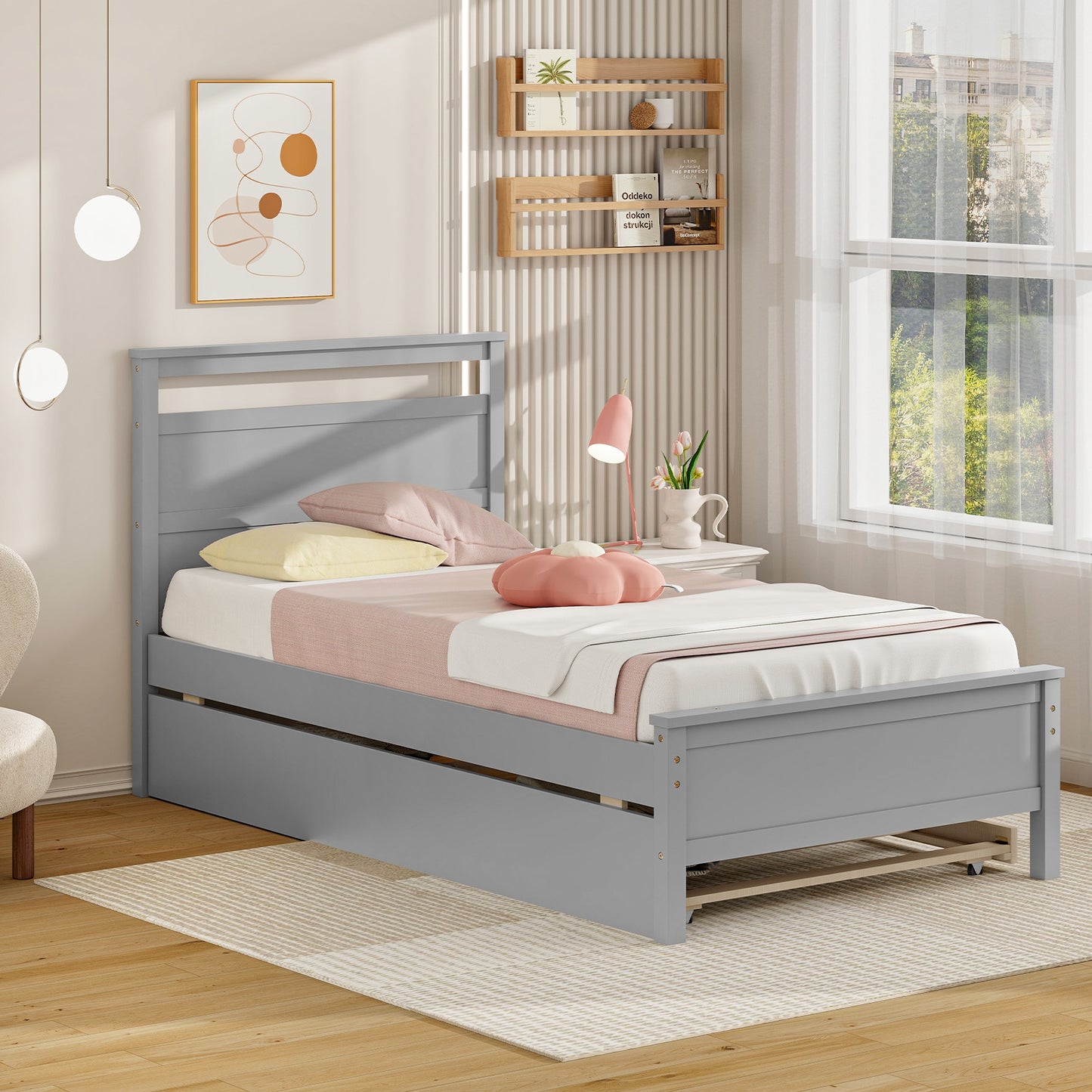 Twin Size Wooden Bed Frame with 2 Drawers for Teens and Adults, Gray Simple Bed Frame at Gallery Canada