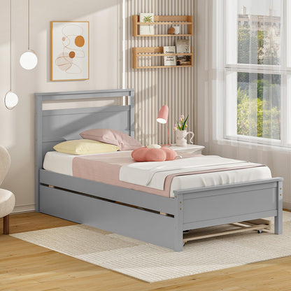 Twin Size Wooden Bed Frame with 2 Drawers for Teens and Adults, Gray Simple Bed Frame at Gallery Canada