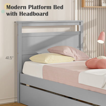 Twin Size Wooden Bed Frame with 2 Drawers for Teens and Adults, Gray Simple Bed Frame at Gallery Canada
