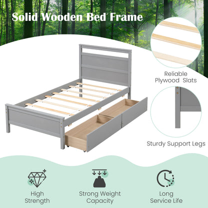 Twin Size Wooden Bed Frame with 2 Drawers for Teens and Adults, Gray Simple Bed Frame at Gallery Canada