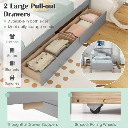 Twin Size Wooden Bed Frame with 2 Drawers for Teens and Adults, Gray Simple Bed Frame at Gallery Canada