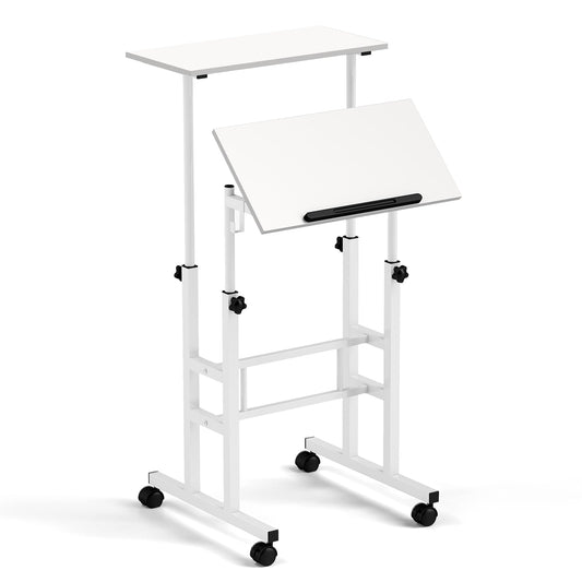 Mobile Standing Desk, Height Adjustable Laptop Cart, White Laptop Tables & Printer Stands White at Gallery Canada