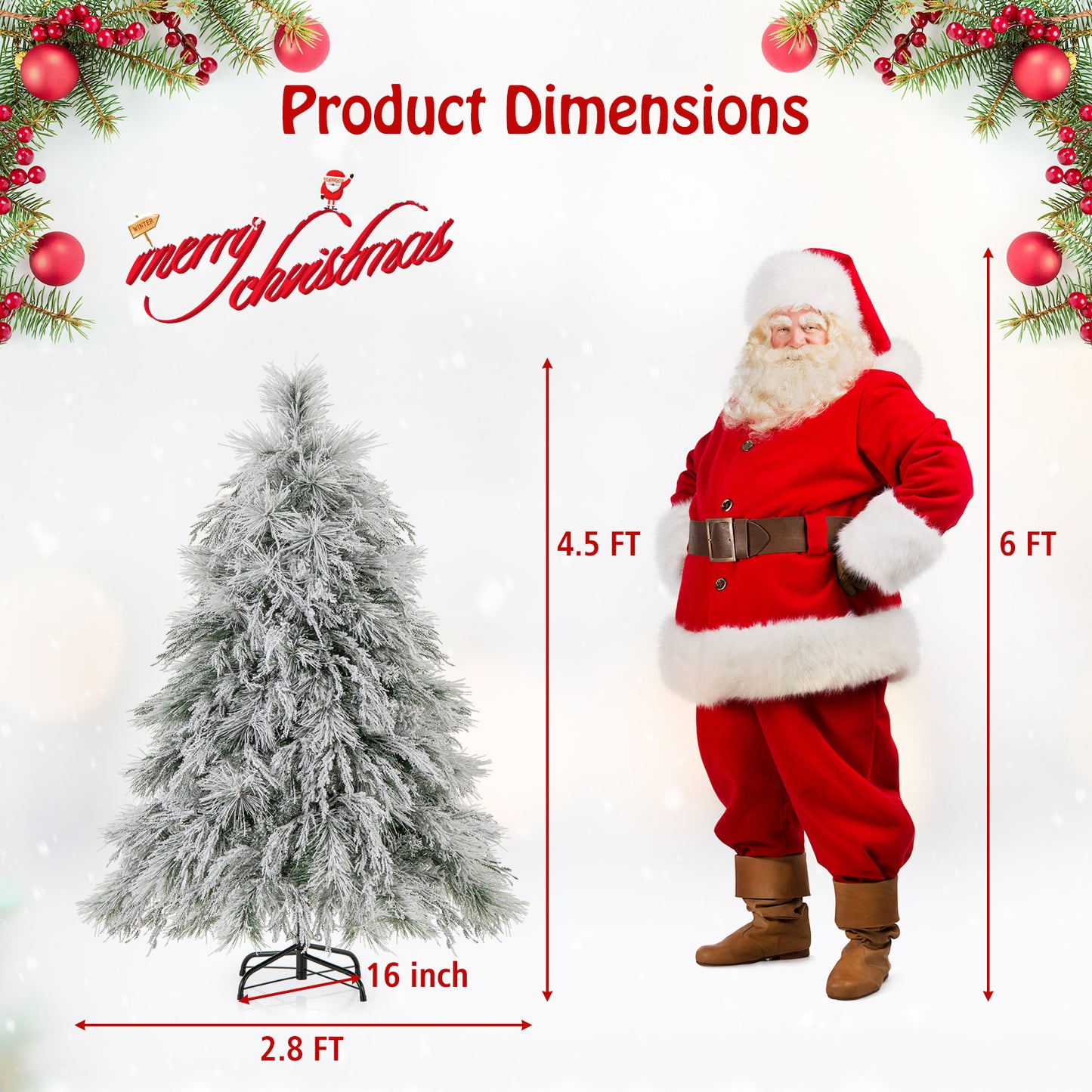 4.5/6/7 Feet Pre-Lit Snow Flocked Christmas Tree with Warm White LED Lights-4.5 ft, White Christmas Tree at Gallery Canada