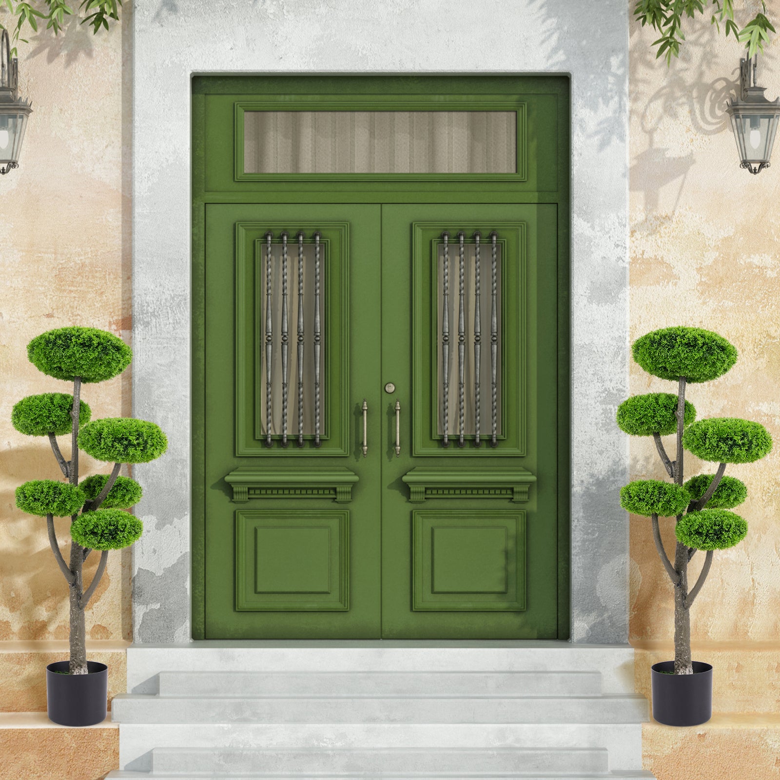 6 Ball Artificial Cypress Topiary Ball Tree with Weighted Pot for Porch, Green Faux Plants at Gallery Canada