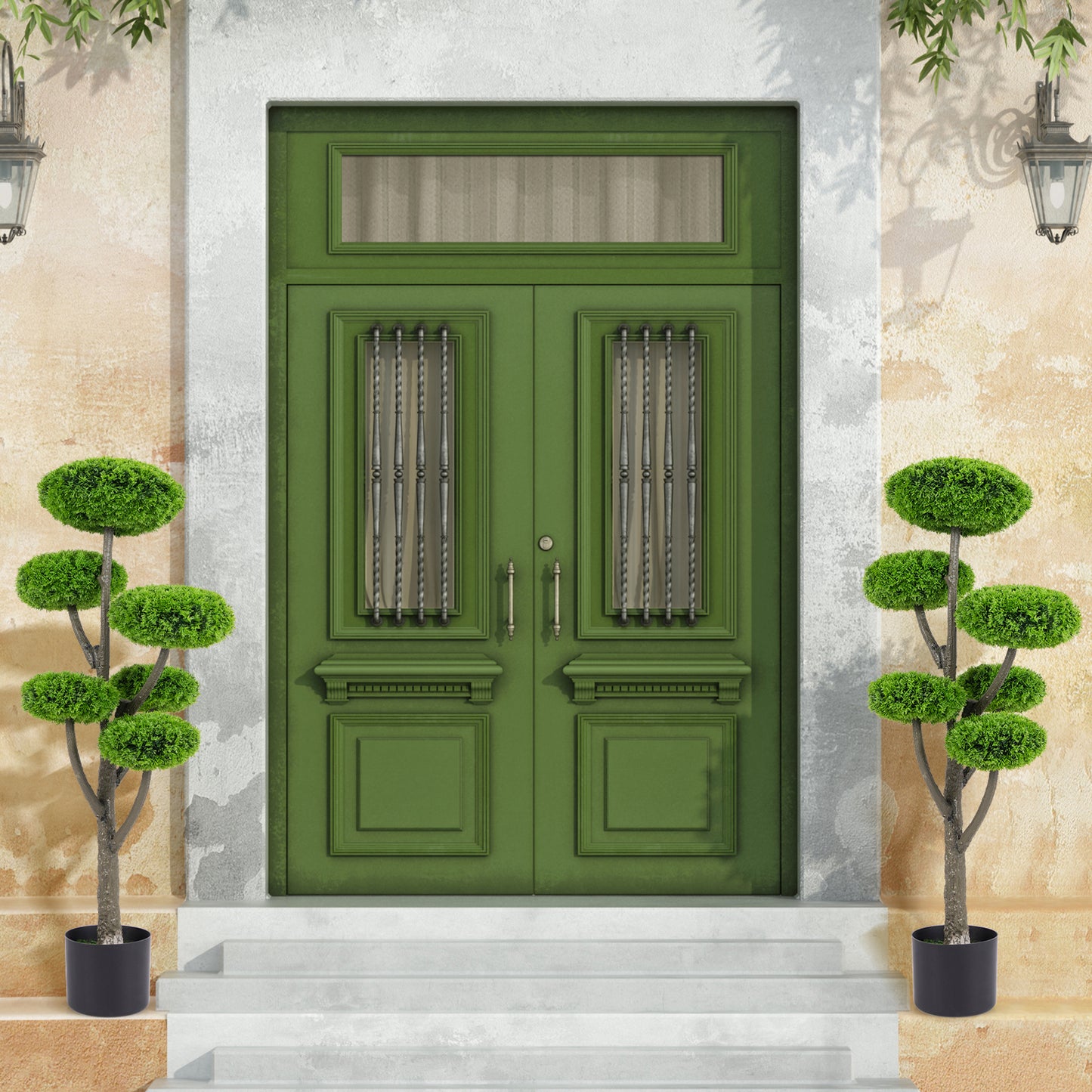 6 Ball Artificial Cypress Topiary Ball Tree with Weighted Pot for Porch, Green Faux Plants at Gallery Canada