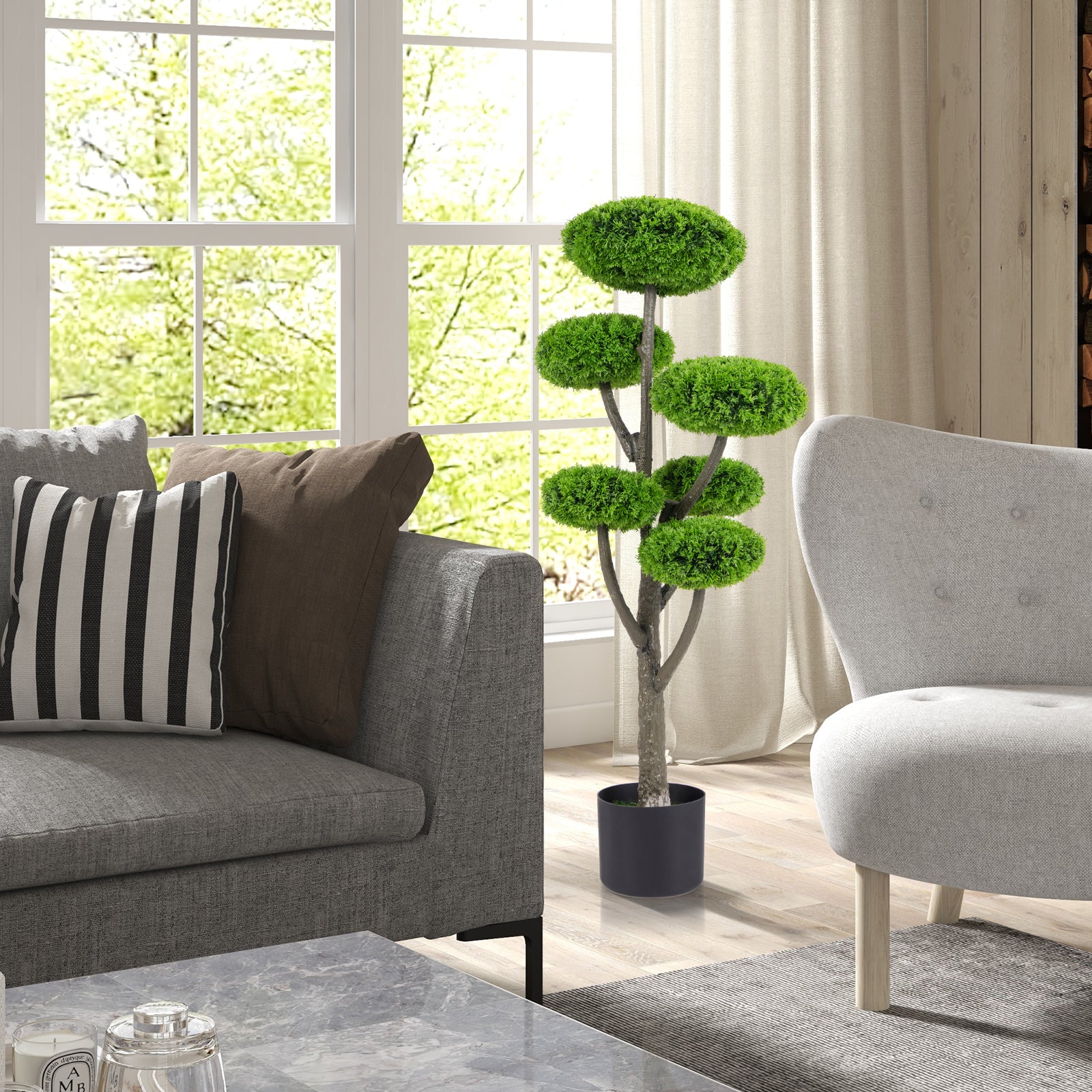 6 Ball Artificial Cypress Topiary Ball Tree with Weighted Pot for Porch, Green Faux Plants at Gallery Canada