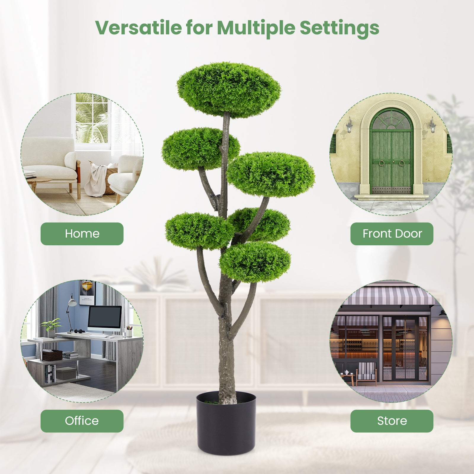 6 Ball Artificial Cypress Topiary Ball Tree with Weighted Pot for Porch, Green Faux Plants at Gallery Canada