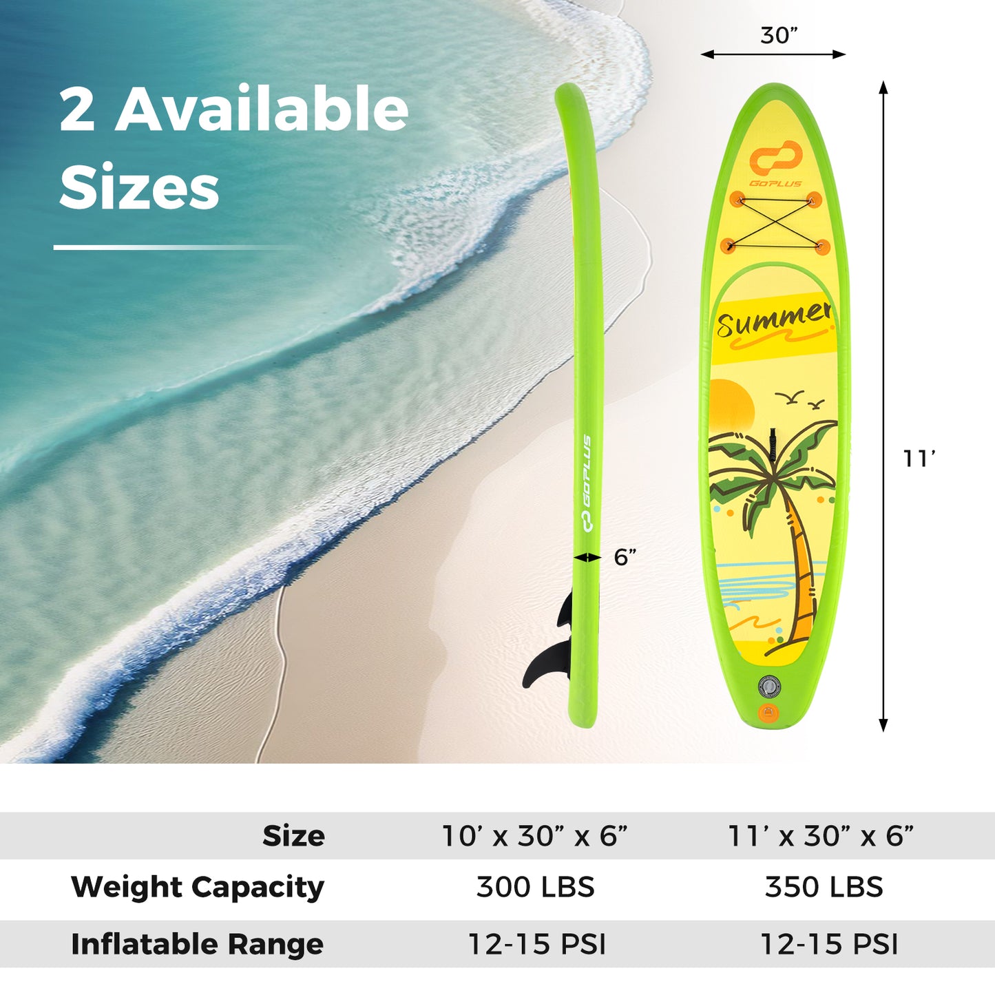Inflatable Stand up Paddle Board iSUP Board Accessories with 3 Fins-L, Green Surfing at Gallery Canada
