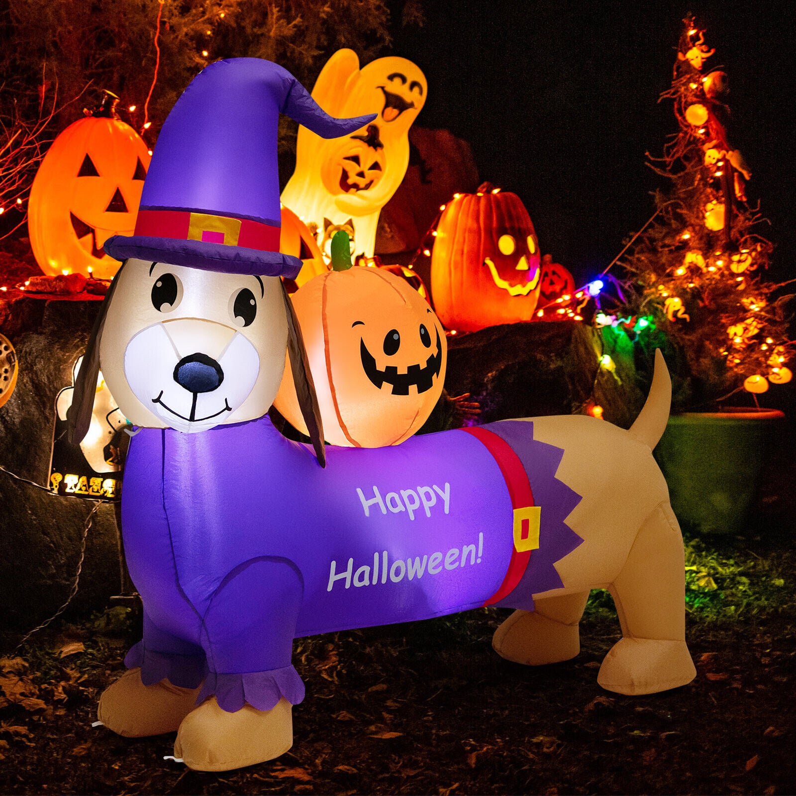 Halloween Inflatable Dachshund Dog, 5 Feet, Pumpkin, Purple Halloween at Gallery Canada