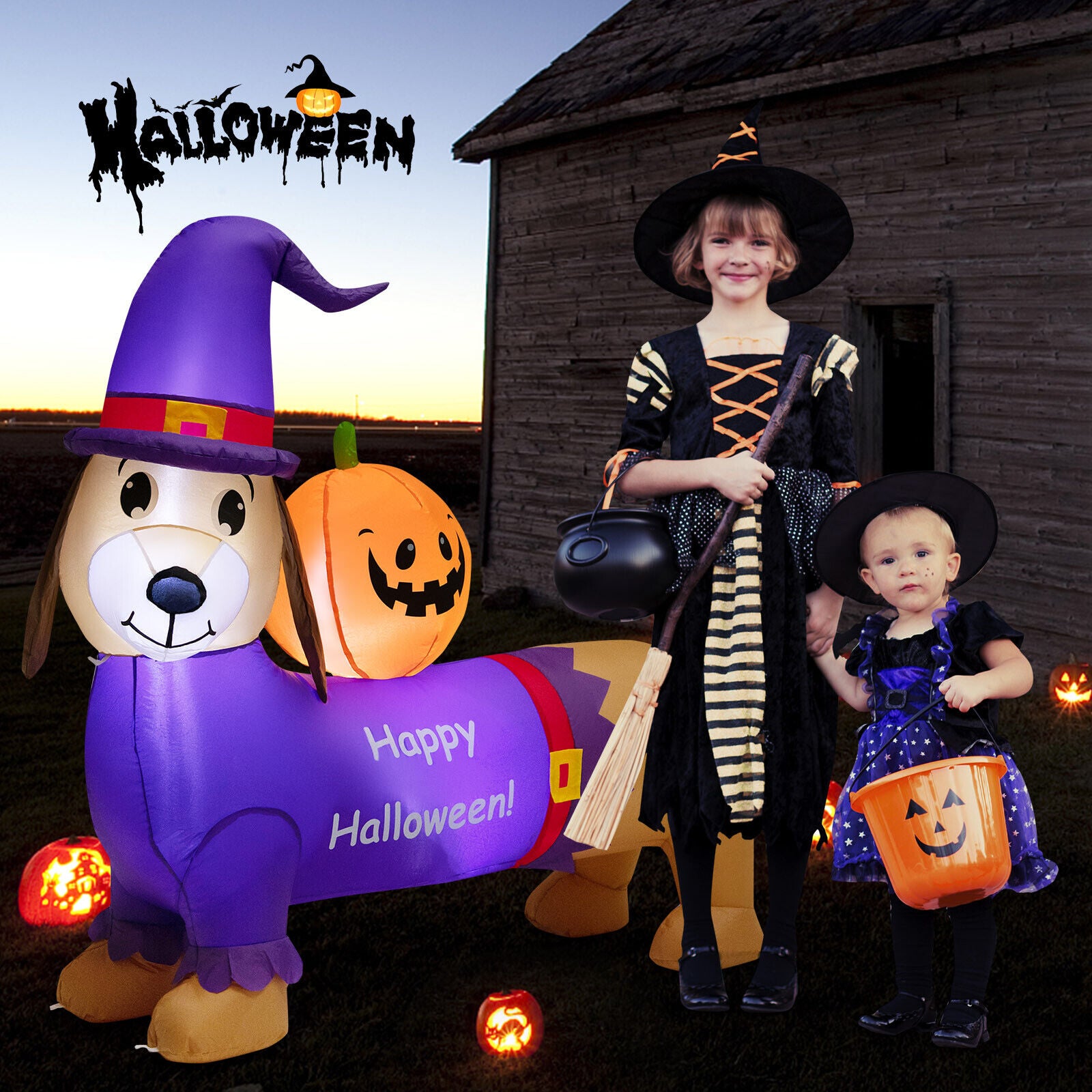 Halloween Inflatable Dachshund Dog, 5 Feet, Pumpkin, Purple Halloween at Gallery Canada