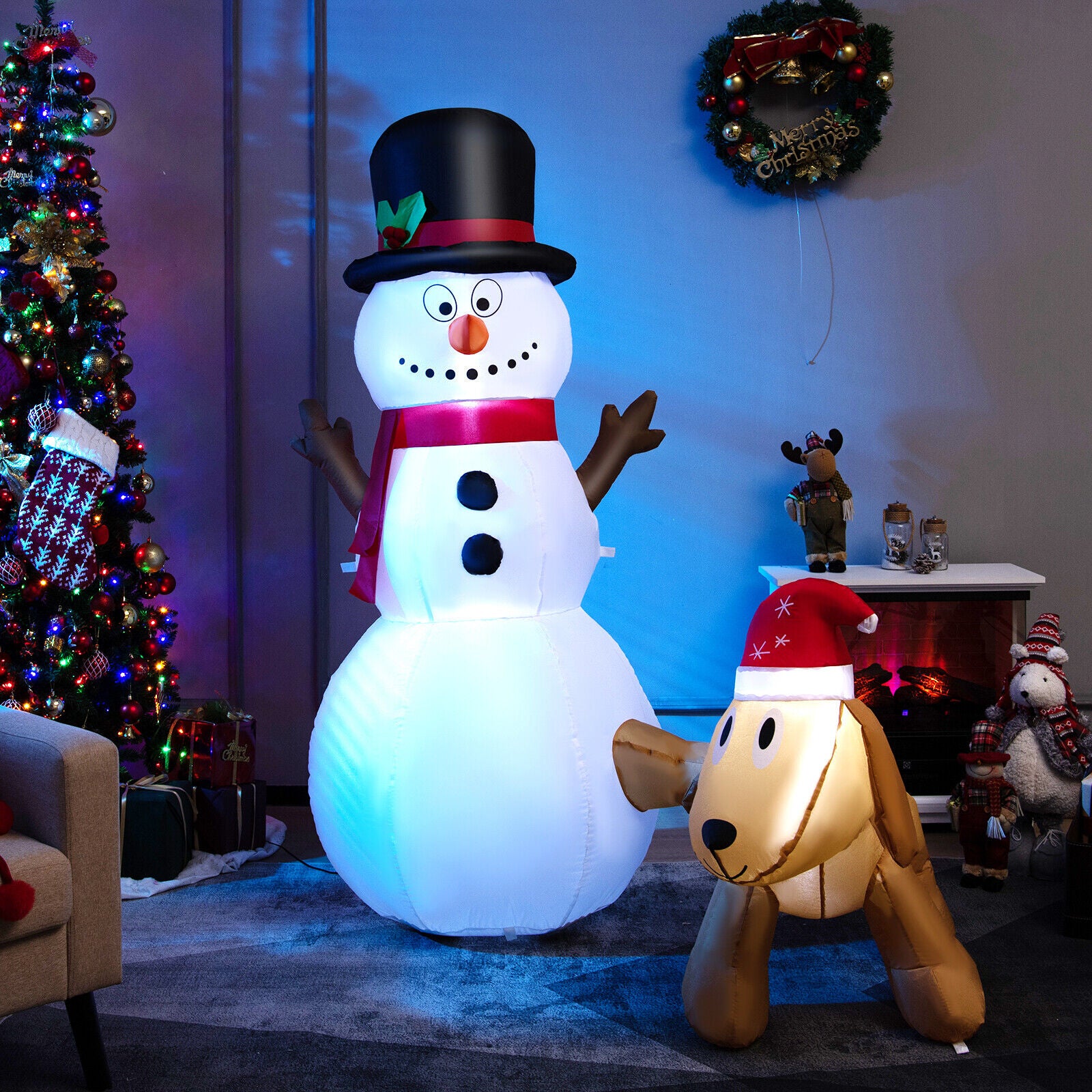 6 Feet Tall Inflatable Snowman and Dog Set Christmas Decoration with LED Lights, White Christmas Inflatables at Gallery Canada