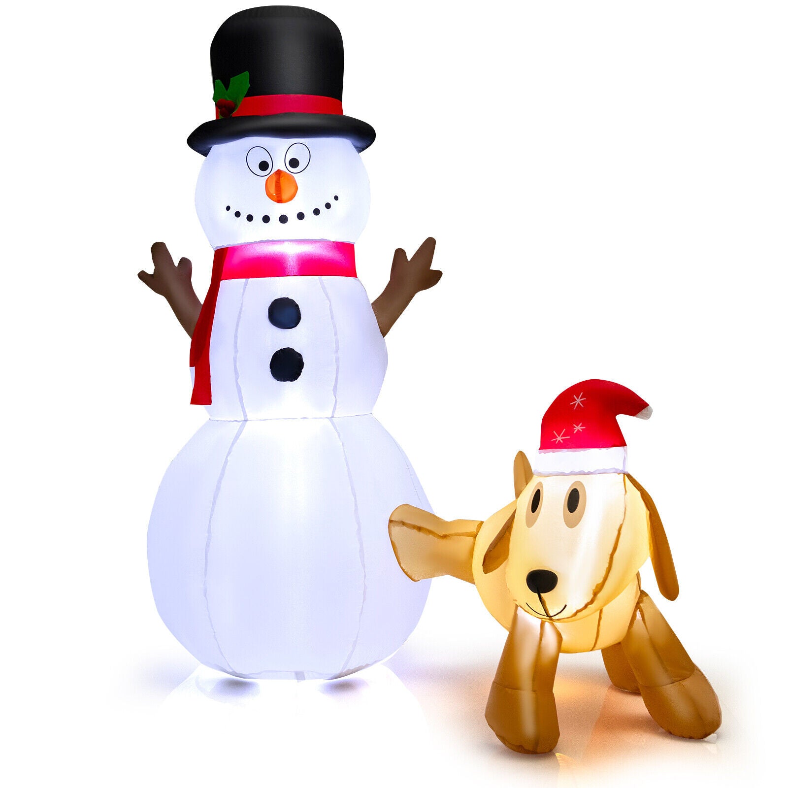 6 Feet Tall Inflatable Snowman And Dog Set, LED Lights, White Christmas Inflatables White at Gallery Canada