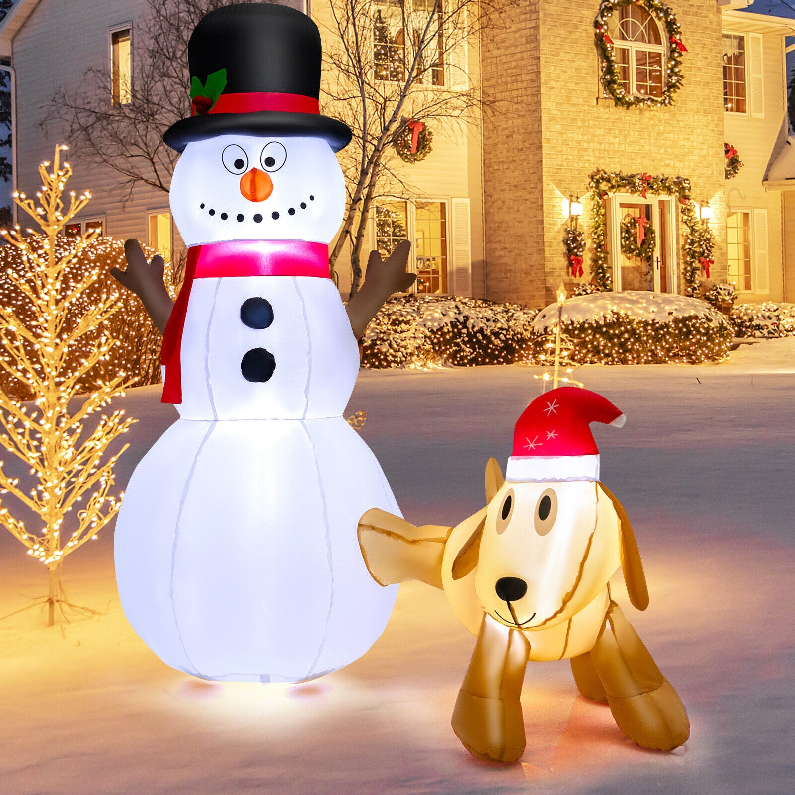 6 Feet Tall Inflatable Snowman and Dog Set Christmas Decoration with LED Lights, White Christmas Inflatables at Gallery Canada
