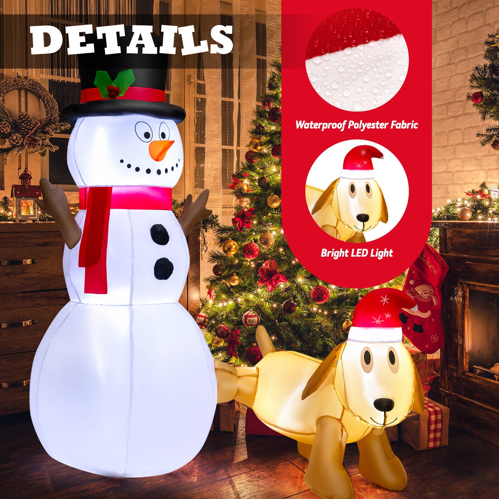 6 Feet Tall Inflatable Snowman and Dog Set Christmas Decoration with LED Lights, White Christmas Inflatables at Gallery Canada