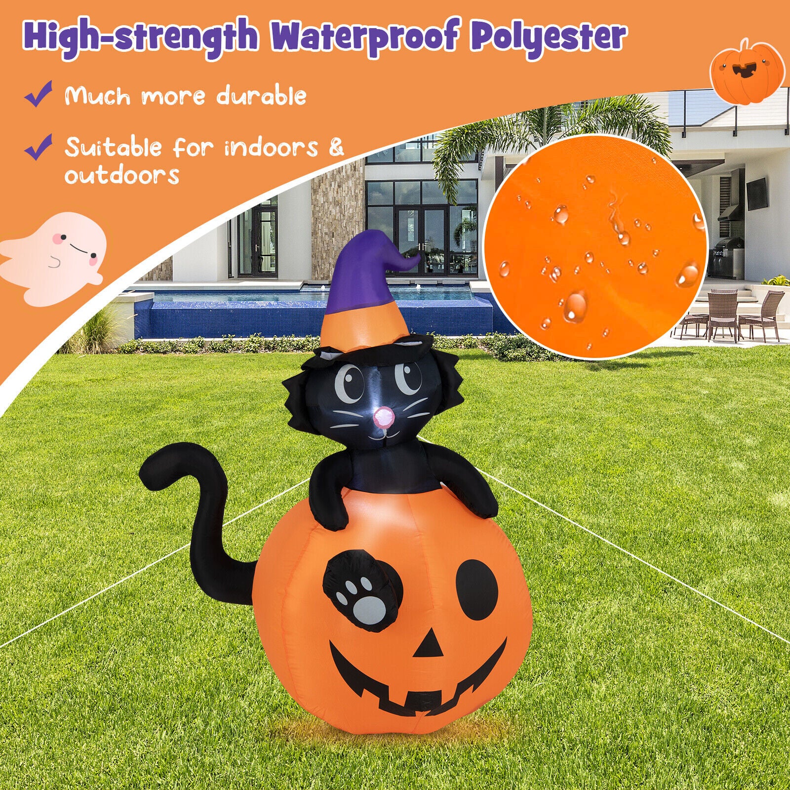 5 Feet Inflatable Halloween Pumpkin with Witch's Black Cat, Multicolor Halloween at Gallery Canada
