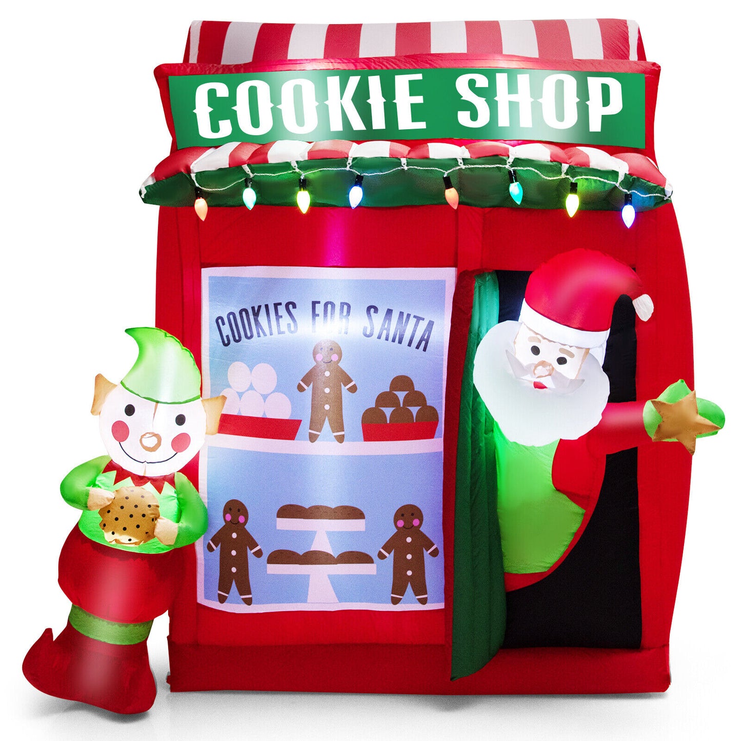 6.3 Feet Inflatable Gingerbread Cookie Shop with Santa Claus, Red Christmas Inflatables Red at Gallery Canada