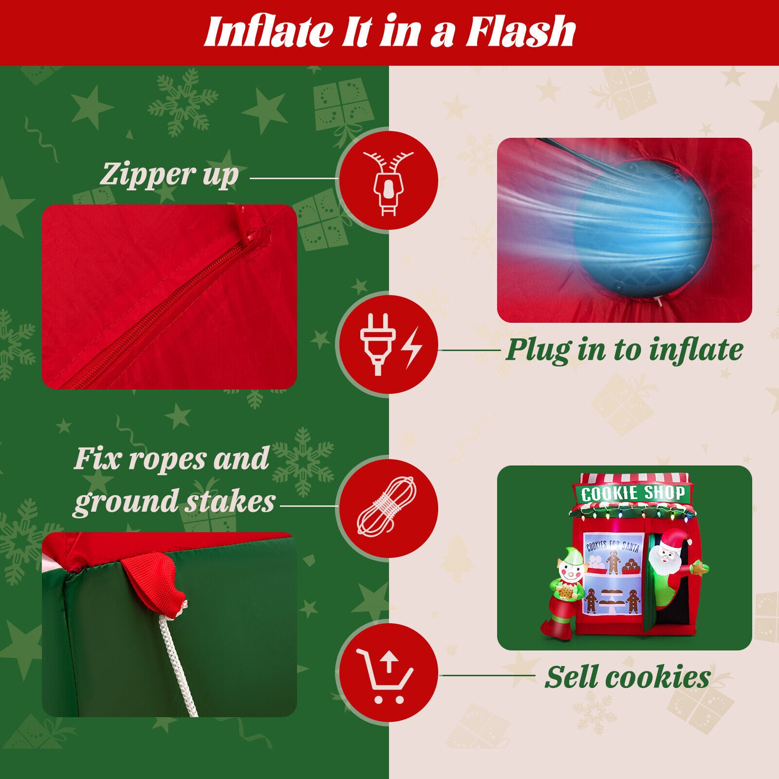 6.3 Feet Inflatable Gingerbread Cookie Shop with Santa Claus, Red Christmas Inflatables at Gallery Canada