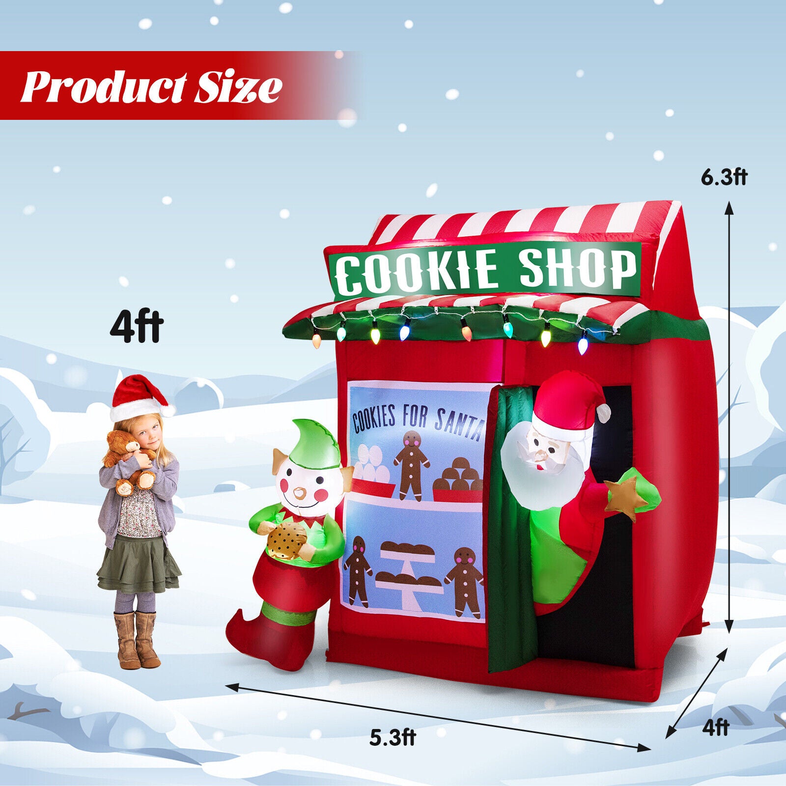 6.3 Feet Inflatable Gingerbread Cookie Shop with Santa Claus, Red Christmas Inflatables at Gallery Canada