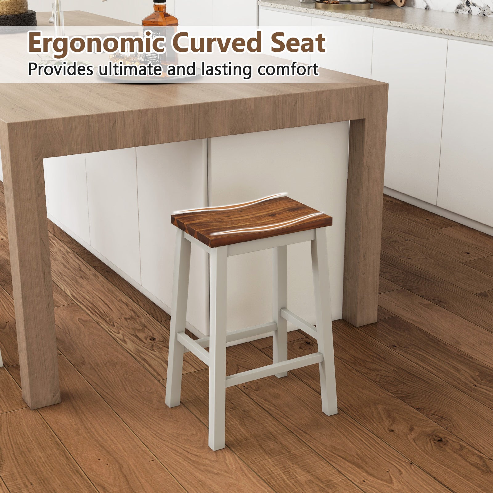 24.5-Inch Saddle Stools, Walnut, Set of 2 with Footrests, Gray Bar Stools at Gallery Canada