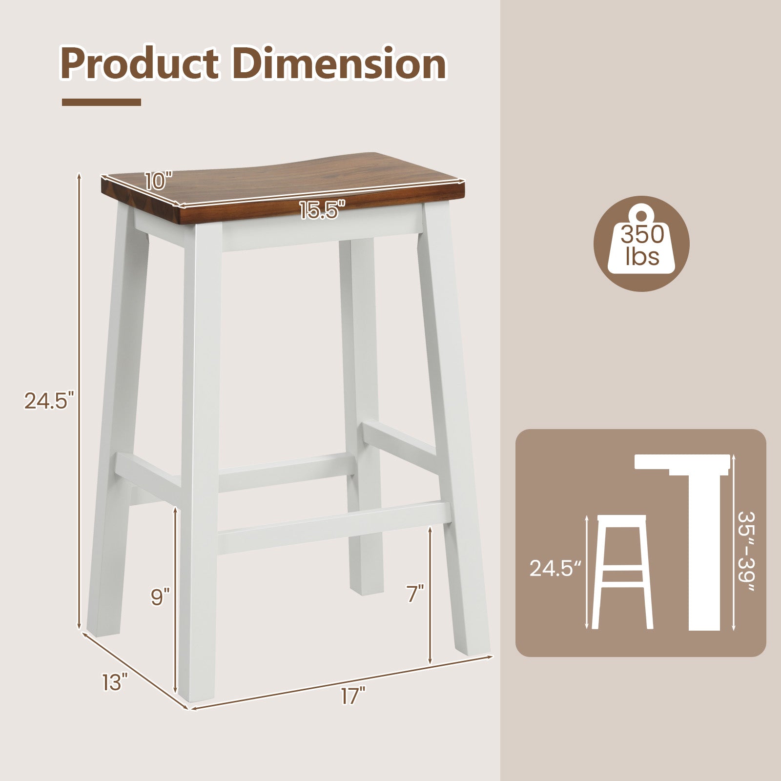 24.5-Inch Saddle Stools, Walnut, Set of 2 with Footrests, Gray Bar Stools at Gallery Canada