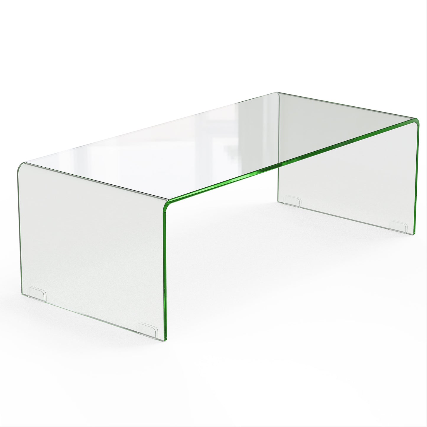 42 x 19.7 Inch Clear Tempered Glass Coffee Table, Rounded Edges, Transparent