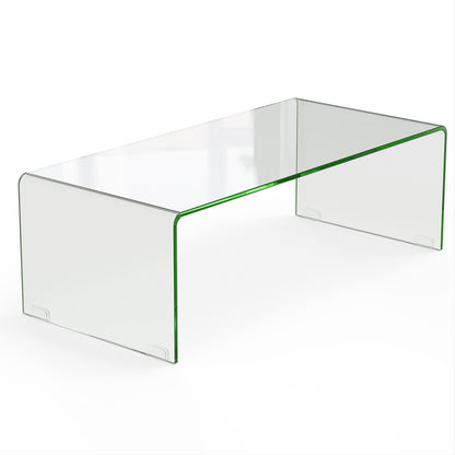 42 x 19.7 Inch Clear Tempered Glass Coffee Table, Rounded Edges, Transparent