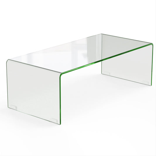 42 x 19.7 Inch Clear Tempered Glass Coffee Table with Rounded Edges, Transparent