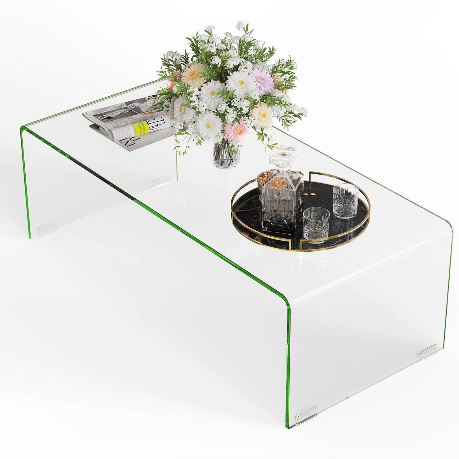 42 x 19.7 Inch Clear Tempered Glass Coffee Table with Rounded Edges, Transparent Coffee Tables at Gallery Canada