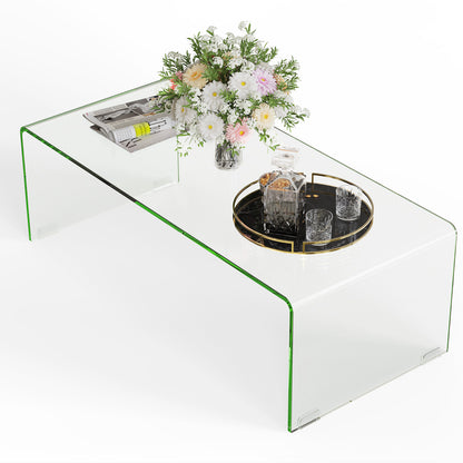 42 x 19.7 Inch Clear Tempered Glass Coffee Table with Rounded Edges, Transparent Coffee Tables at Gallery Canada