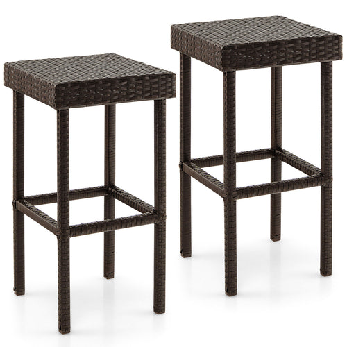 Patio Rattan Wicker Bar Stool Chairs, 2 Pieces, Brown